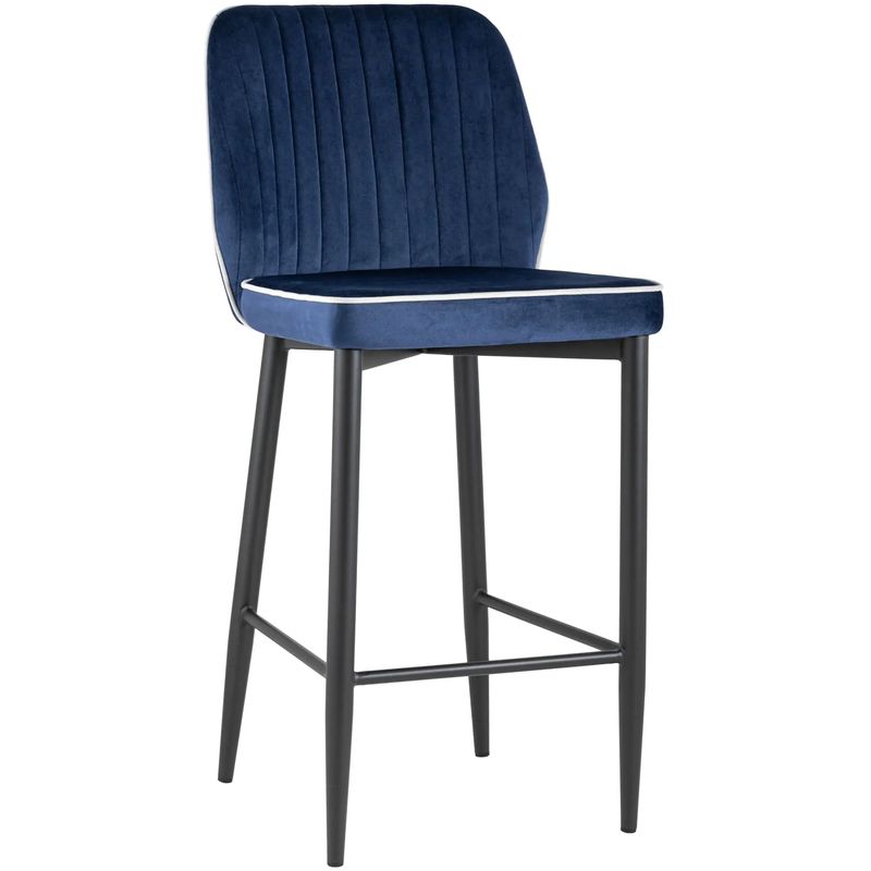 Барный Стул Lawrence Chair Синий Велюр Белый кант Синий Белый Черный Барный Стул Lawrence Chair Синий Велюр Белый кант Синий Белый Черный в Орле | Loft Concept