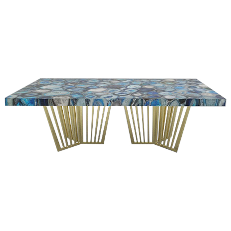 Обеденный стол Agate Design Blue Dining Table Синий Золотой Обеденный стол Agate Design Blue Dining Table Синий Золотой в Орле | Loft Concept
