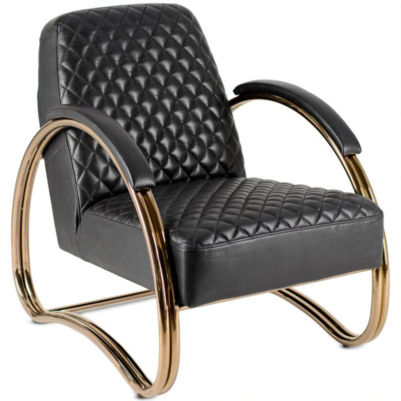 Кресло Hodges Armchair black leather Черный Розовое золото Кресло Hodges Armchair black leather Черный Розовое золото в Орле | Loft Concept