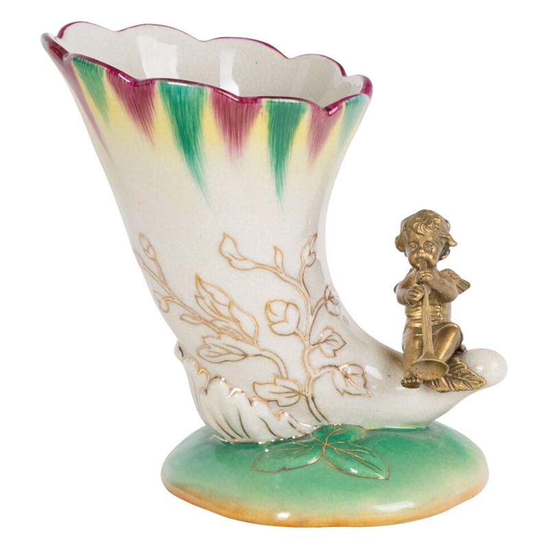 Ваза из фарфора с бронзовой фигуркой ангела Eden Garden porcelain and bronze Зеленый Бронза Белый Ваза из фарфора с бронзовой фигуркой ангела Eden Garden porcelain and bronze Зеленый Бронза Белый в Орле | Loft Concept