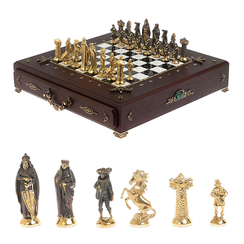 Шахматы в ларце из натуральных камней Змеевик Малахит Мрамор Decorative Thematic Chess Бронза Золотой Черный Белый Коричневый Малахит Шахматы в ларце из натуральных камней Змеевик Малахит Мрамор Decorative Thematic Chess Бронза Золотой Черный Белый Коричневый Малахит в Орле | Loft Concept