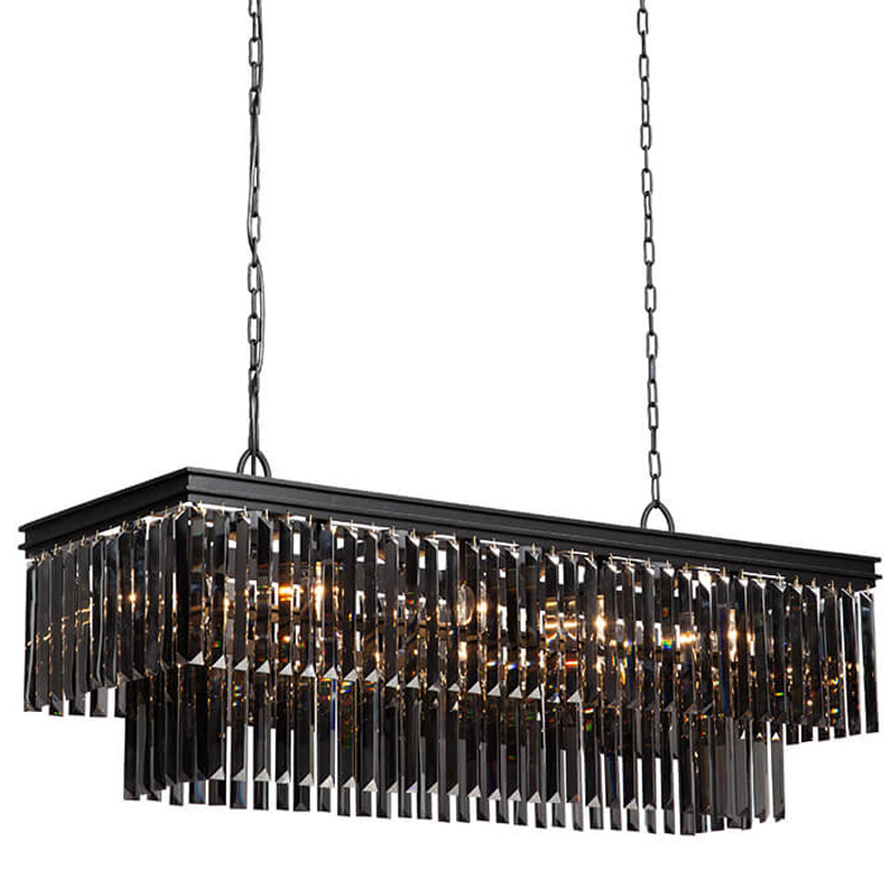 Люстра Odeon Gray glass Rectangular Chandelier Black iron  стекло Смок длина 120 Черный матовый в Орле | Loft Concept 