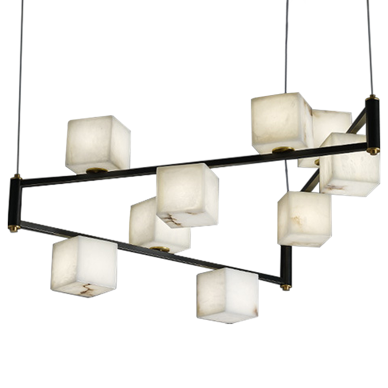 Люстра Marble Cubes Modern Light Chandelier 9 плафонов Белый Мрамор Bianco Черный Латунь в Орле | Loft Concept 
