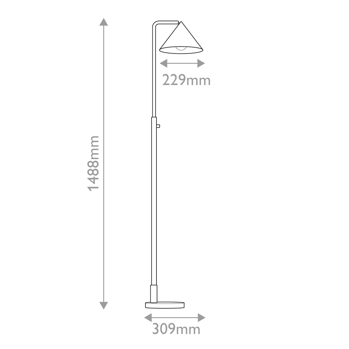 Торшер золотого цвета с плафоном в форме конуса и тонкой высокой стойкой на круглом основании Alora Mood в Орле