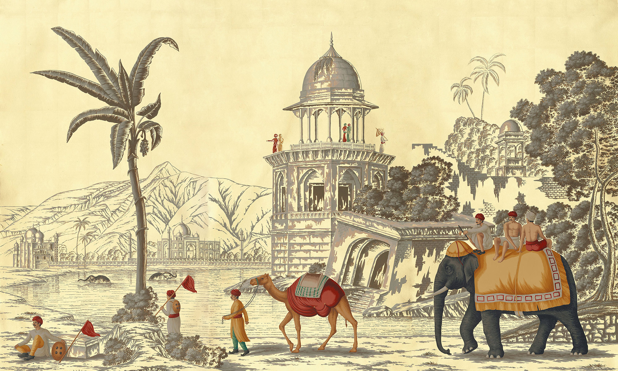 Обои ручная роспись Early Views of India Special Colourway on Deep Rich Gold gilded paper Обои ручная роспись Early Views of India Special Colourway on Deep Rich Gold gilded paper - постер Loft-Concept в Орле