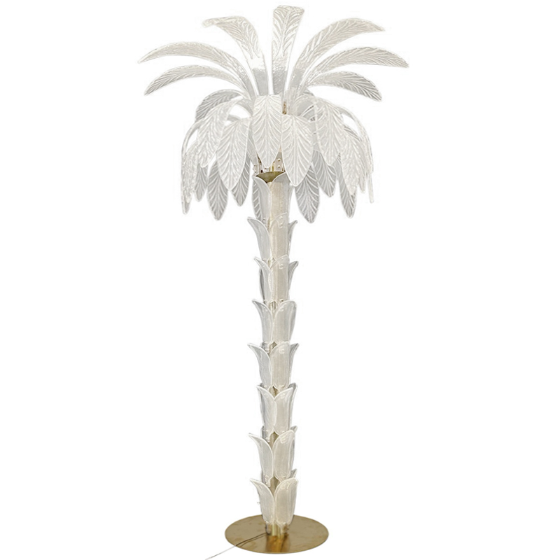 Торшер Glass Decorated Palm Floor Lamp White Листья Пальмы  Золотой Белое матовое стекло в Орле | Loft Concept 