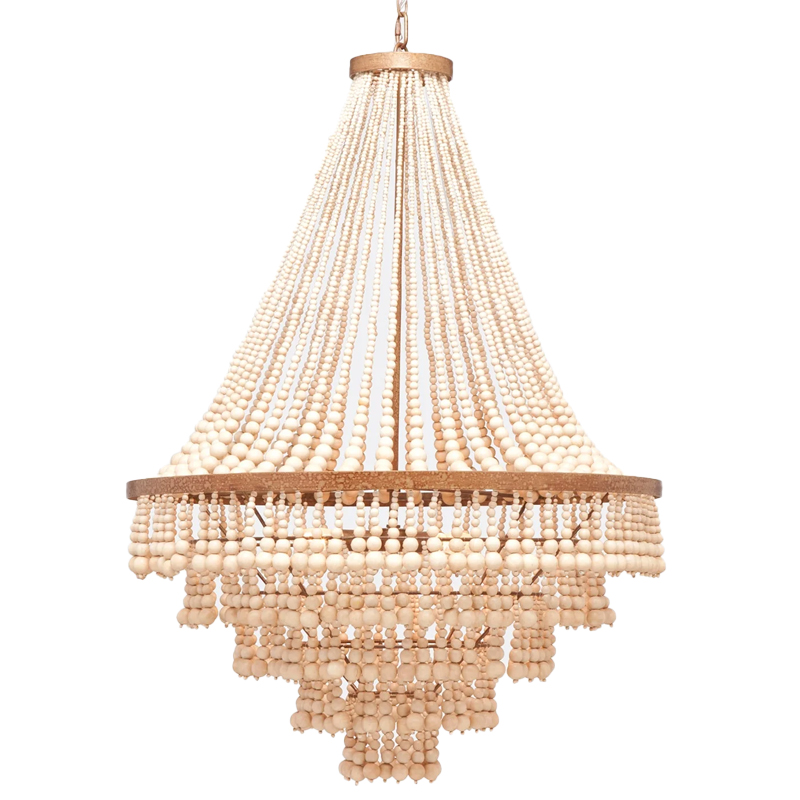 Многоярусная люстра украшенная круглыми деревянными бусами Wooden Beads Chandelier L Винтажная латунь Кремовый Многоярусная люстра украшенная круглыми деревянными бусами Wooden Beads Chandelier L Винтажная латунь Кремовый в Орле | Loft Concept