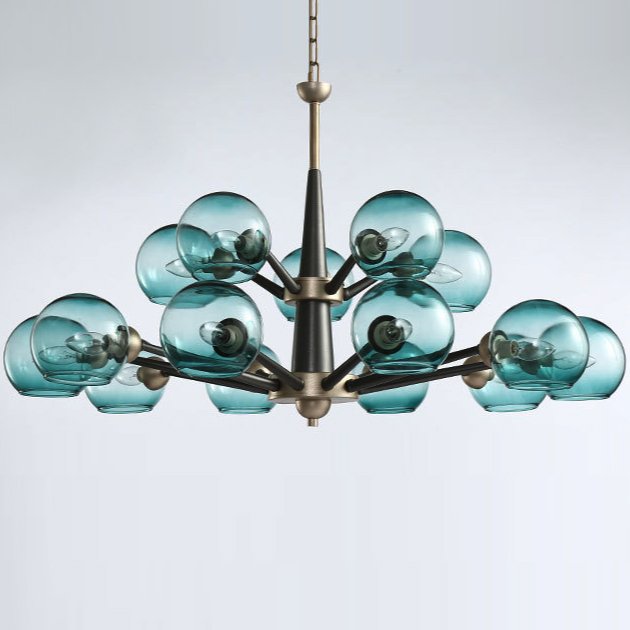 Люстра Thalia chandelier Blue glass 15 Золотой Светло-голубой Черный Люстра Thalia chandelier Blue glass 15 Золотой Светло-голубой Черный в Орле | Loft Concept