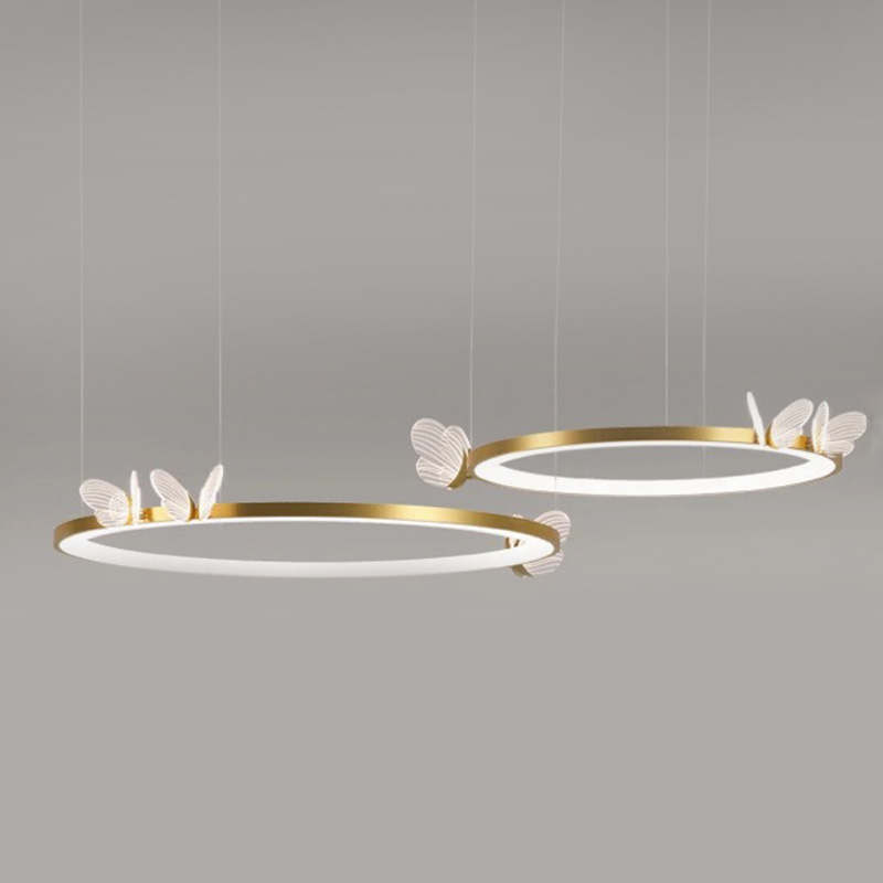 Подвесной светильник двойное кольцо с бабочками  Butterfly Double Ring F Прозрачный Латунь в Орле | Loft Concept 