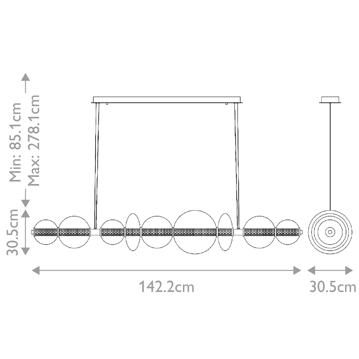 Подвесной светильник линейный с прозрачными стеклянными шарами разного диаметра Eurofase в Орле