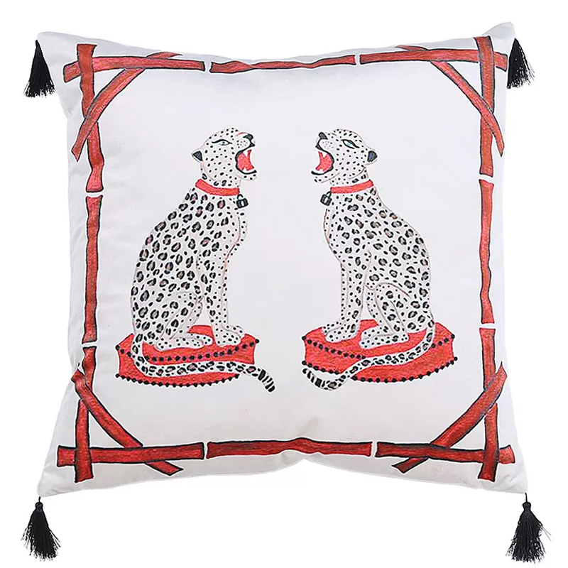 Декоративная подушка Стиль Gucci Two Cheetahs Cushion Белый Красный Черный в Орле | Loft Concept 