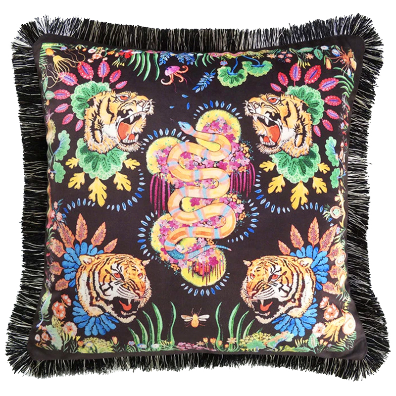 Декоративная подушка Cтиль Gucci Four Tigers and Micrurus Мульти Черный в Орле | Loft Concept 