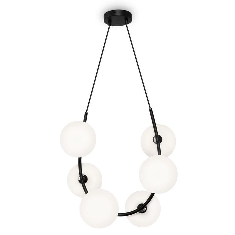 Люстра Marcan 6 Ball Chandelier Black Черный Белый Люстра Marcan 6 Ball Chandelier Black Черный Белый в Орле | Loft Concept