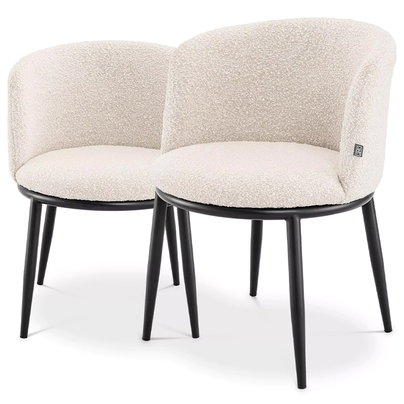 Комплект из двух стульев Eichholtz Dining Chair Filmore Set of 2 Boucle Cream Молочный Черный в Орле | Loft Concept 