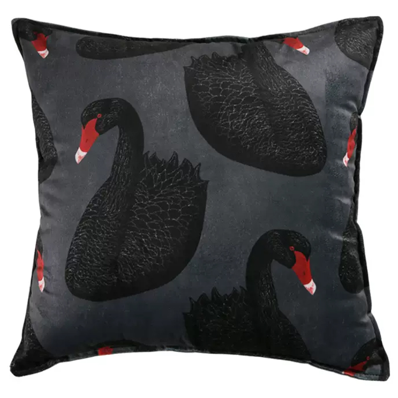 Декоративная подушка Black Swans Cushion Черная Черный Серый Красный Декоративная подушка Black Swans Cushion Черная Черный Серый Красный в Орле | Loft Concept