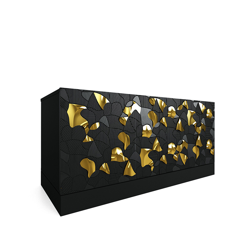 Комод малый инкрустированный золотым орнаментом Wooden Petals Gold Черный Серый Комод малый инкрустированный золотым орнаментом Wooden Petals Gold Черный Серый в Орле | Loft Concept