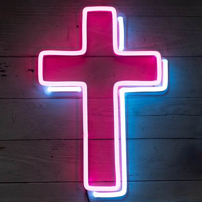 Неоновая настенная лампа Cross Neon Wall Lamp Розовый Синий Неоновая настенная лампа Cross Neon Wall Lamp Розовый Синий в Орле | Loft Concept