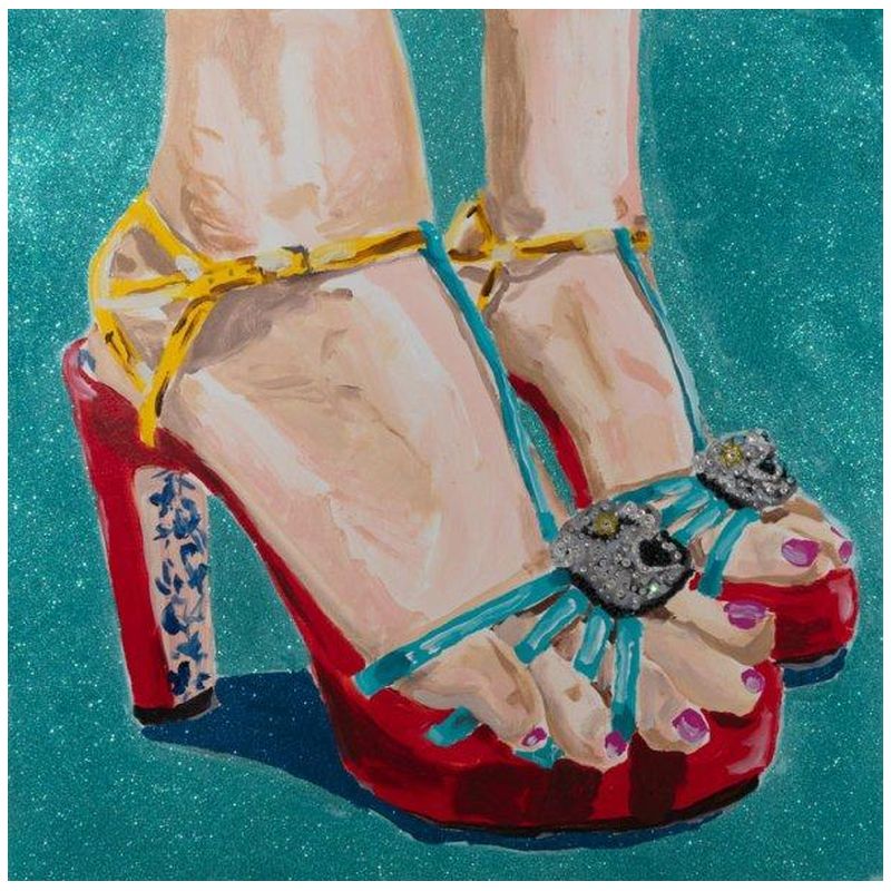 Картина Portrait of Feet with Gucci Red & Blue Heels, Pink Toe Nails, and Turquoise Glitter Background Мульти в Орле | Loft Concept 