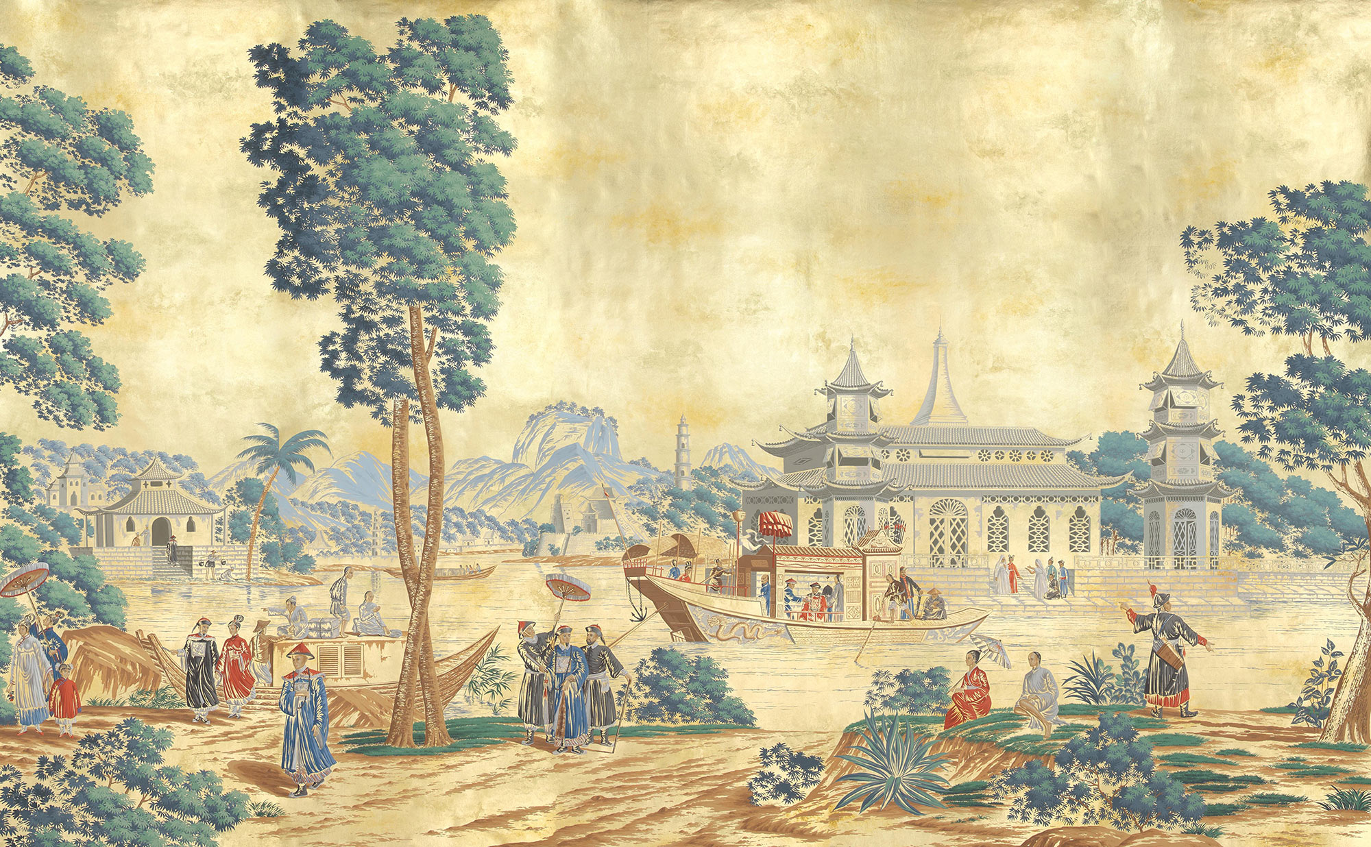 Обои ручная роспись Procession Chinoise Special Colourway on Warm Gold gilded paper Обои ручная роспись Procession Chinoise Special Colourway on Warm Gold gilded paper - постер Loft-Concept в Орле