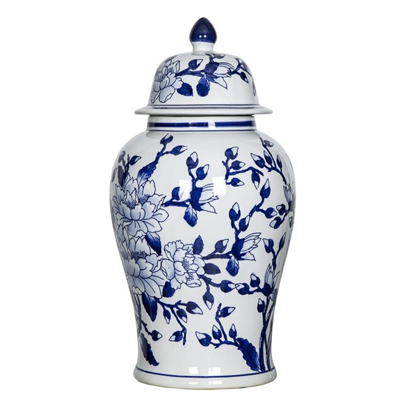 Ваза с крышкой и синим цветочным узором Blue & White Ornament Белый Синий Ваза с крышкой и синим цветочным узором Blue & White Ornament Белый Синий в Орле | Loft Concept
