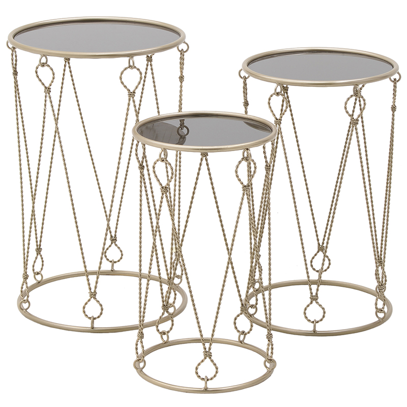 Комплект из 3-х приставных столов Metal Rope Side Tables Золотой в Орле | Loft Concept 