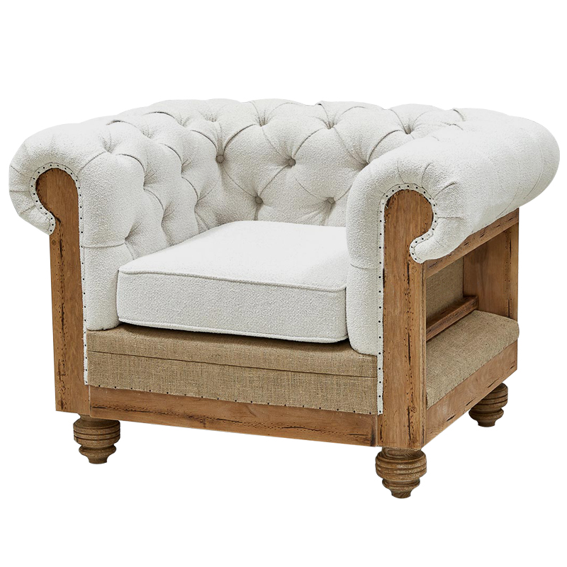 Кресло Deconstructed Chesterfield Armchair White Boucle Белый Древесина Кресло Deconstructed Chesterfield Armchair White Boucle Белый Древесина в Орле | Loft Concept