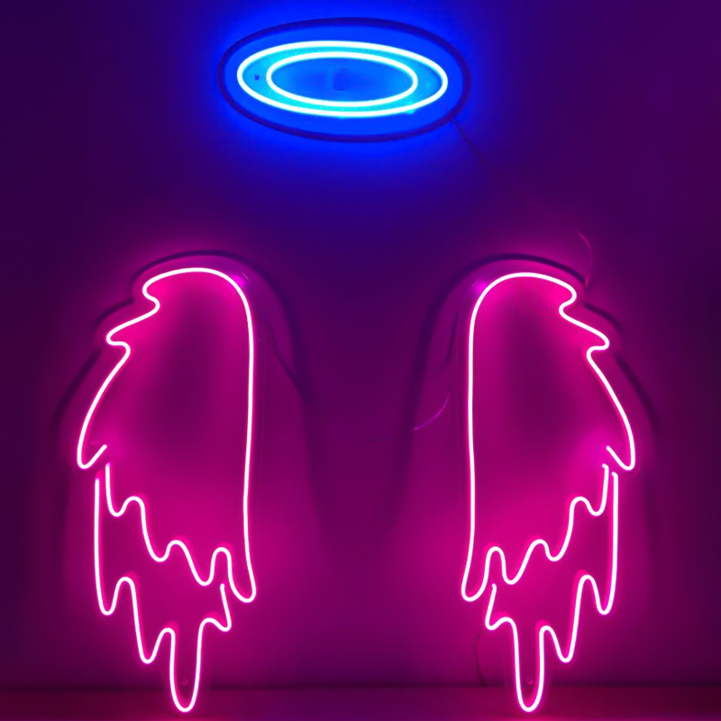 Неоновая настенная лампа Pink Wings Neon Wall Lamp Розовый Синий Неоновая настенная лампа Pink Wings Neon Wall Lamp Розовый Синий в Орле | Loft Concept