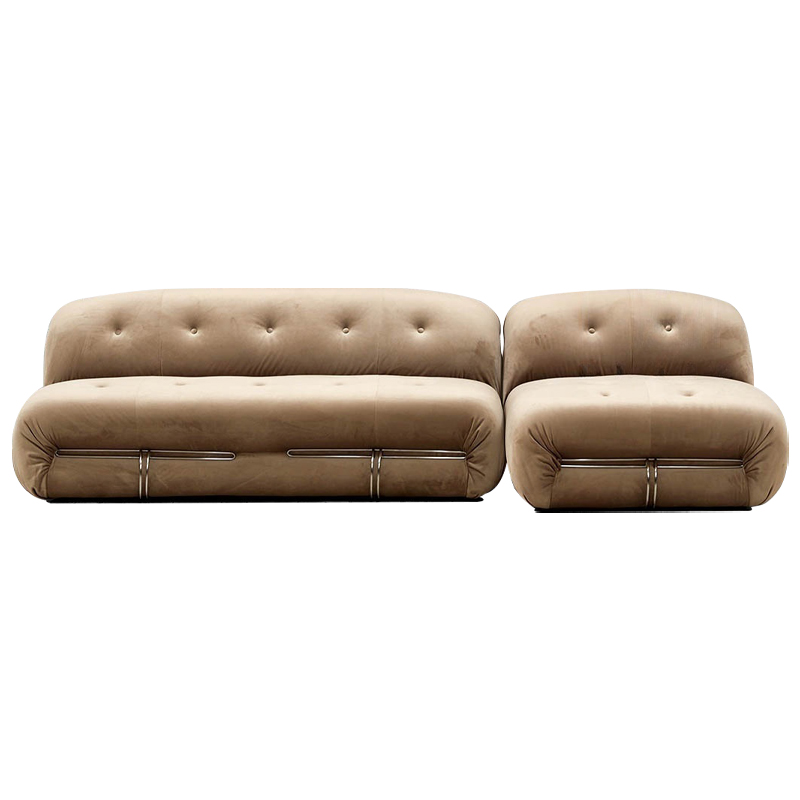 Дизайнерский угловой диван с велюровой светло-коричневой обивкой Fosse Sofa Песочный Дизайнерский угловой диван с велюровой светло-коричневой обивкой Fosse Sofa Песочный в Орле | Loft Concept