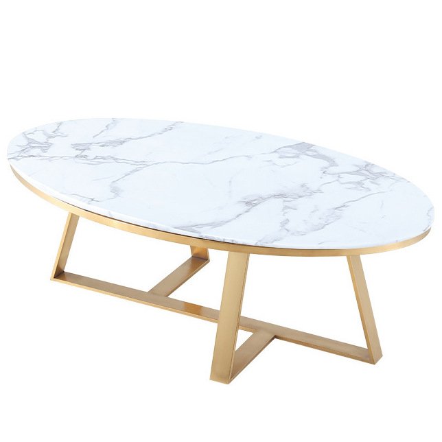 Кофейный стол Marble Oval Table Латунь Белый Кофейный стол Marble Oval Table Латунь Белый в Орле | Loft Concept