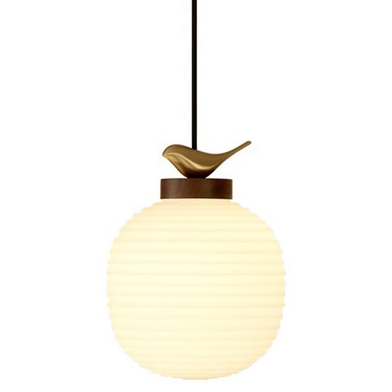 Светильник с птичкой Bird On a Lantern Hanging Lamp Коричневый Белое матовое стекло Латунь Светильник с птичкой Bird On a Lantern Hanging Lamp Коричневый Белое матовое стекло Латунь в Орле | Loft Concept