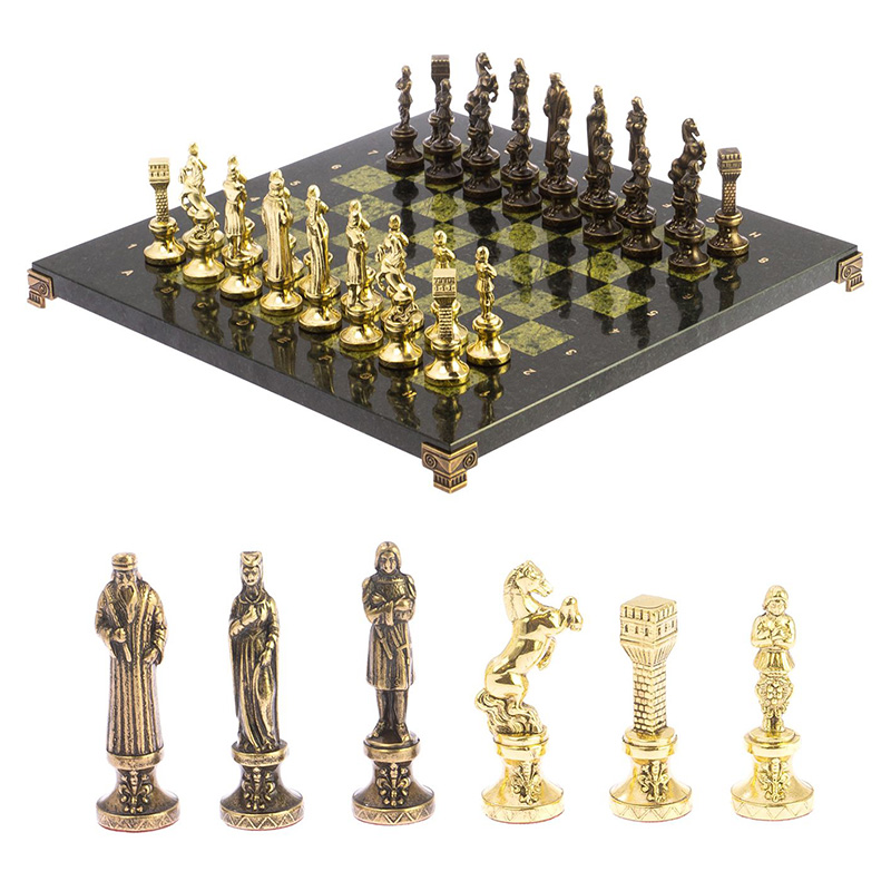 Шахматы Ренессанс из бронзы с доской из натурального камня Змеевик Decorative Thematic Chess Золотой Бронза Черный Зеленый Шахматы Ренессанс из бронзы с доской из натурального камня Змеевик Decorative Thematic Chess Золотой Бронза Черный Зеленый в Орле | Loft Concept