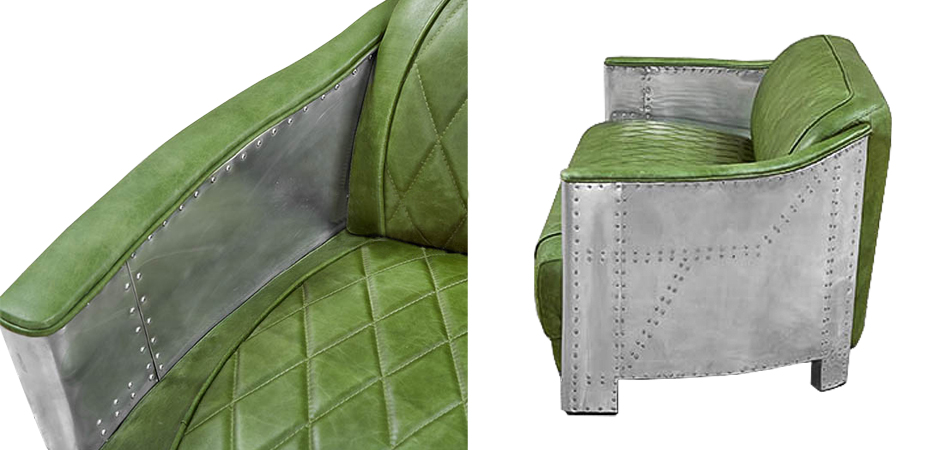 Диван Авиатор Sofa 2 seat зеленая кожа - фото №1