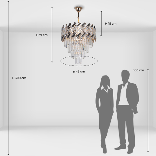 Люстра многоярусная с переплетенными металлическими элементами черного и золотого цвета и прозрачными хрустальными подвесками Empire Chandelier Crystal в Орле