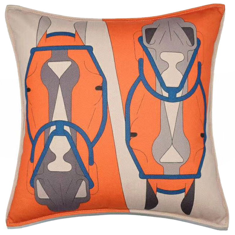 Декоративная подушка Hermes Horse 27 Оранжевый Бежево-серый Синий Декоративная подушка Hermes Horse 27 Оранжевый Бежево-серый Синий в Орле | Loft Concept