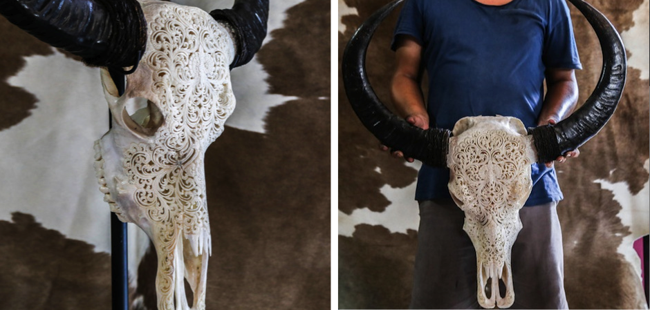 Череп буйвола с резьбой Buffalo Skull Tribal Carving Череп буйвола с резьбой Buffalo Skull Tribal Carving - Loft-Concept в Орле