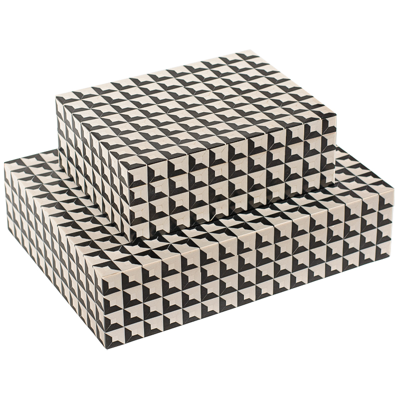 Комплект шкатулок Black White Square Bone Inlay Черно-белый Комплект шкатулок Black White Square Bone Inlay Черно-белый в Орле | Loft Concept