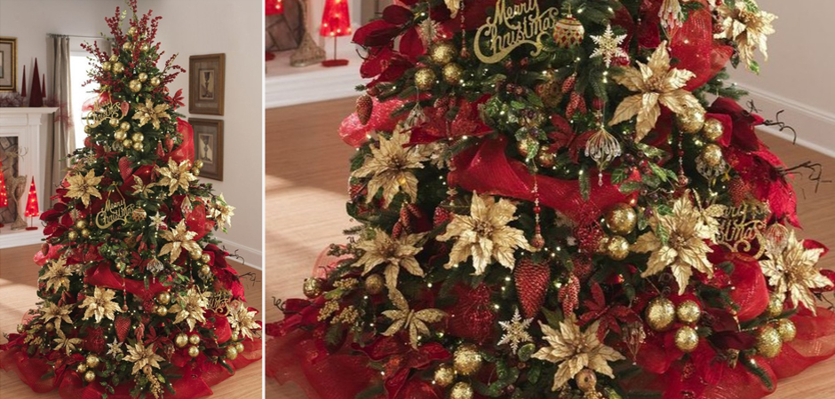 Дизайнерская Елка с Красным и Золотым новогодним декором Christmas Tree Golden Flowers Дизайнерская Елка с Красным и Золотым новогодним декором Christmas Tree Golden Flowers - Loft-Concept в Орле