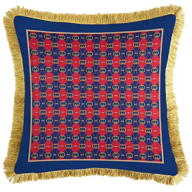 Декоративная подушка Cтиль Gucci Pattern Red Blue Синий Красный Золотой Декоративная подушка Cтиль Gucci Pattern Red Blue Синий Красный Золотой в Орле | Loft Concept