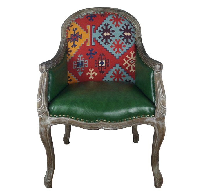 Кресло Bergere Kelim Pattern & Green Leather Кресло Bergere Kelim Pattern & Green Leather в Орле | Loft Concept