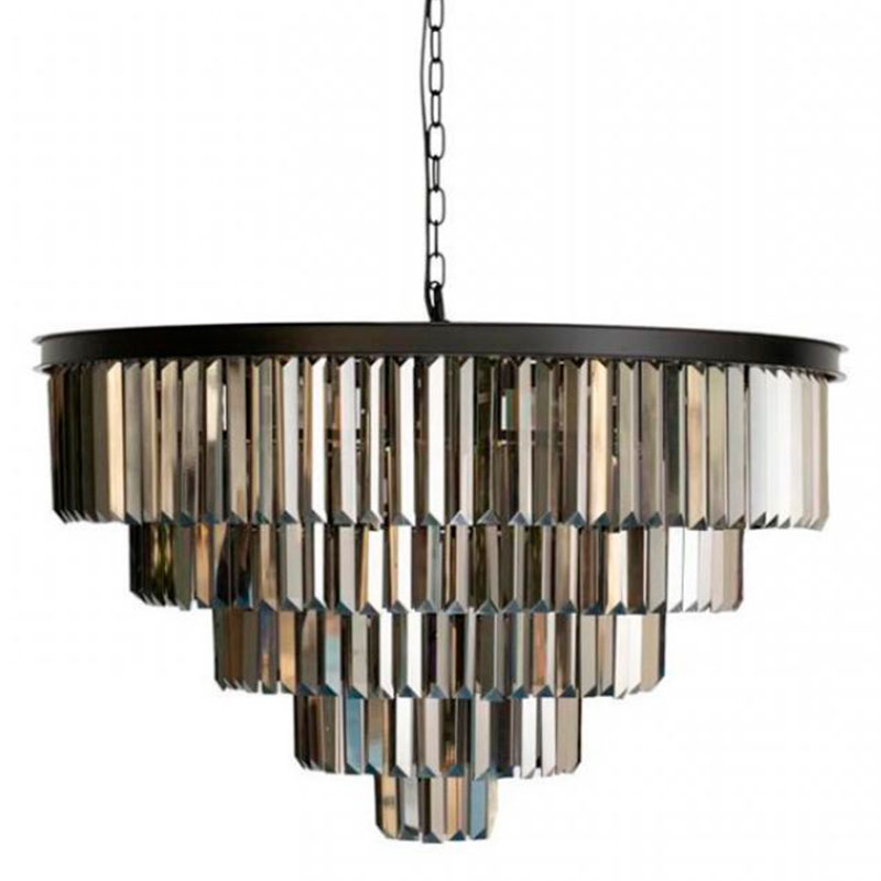 Круглая Люстра RH 1920s Odeon Black iron Five Layers Серое Стекло диаметр 80 см Черный Серый в Орле | Loft Concept 