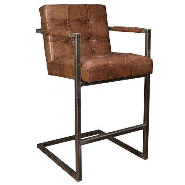Кожаный стул Bar Stool Leather Iron Tufted Коричневый винтаж Винтажный черный Кожаный стул Bar Stool Leather Iron Tufted Коричневый винтаж Винтажный черный в Орле | Loft Concept