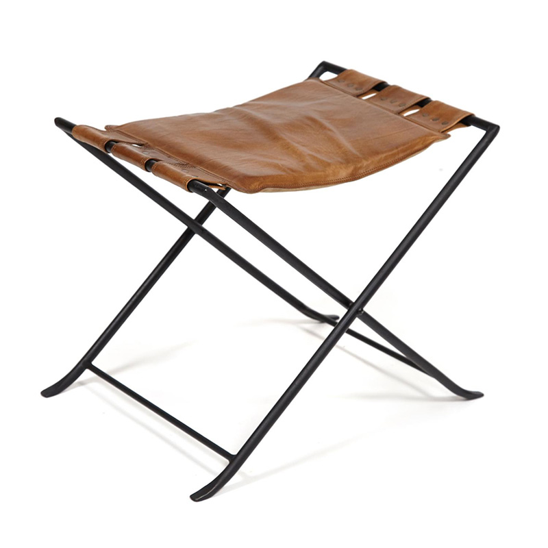 Табурет из кожи буйвола Industrial leather folding stool Коричневый Черный Табурет из кожи буйвола Industrial leather folding stool Коричневый Черный в Орле | Loft Concept