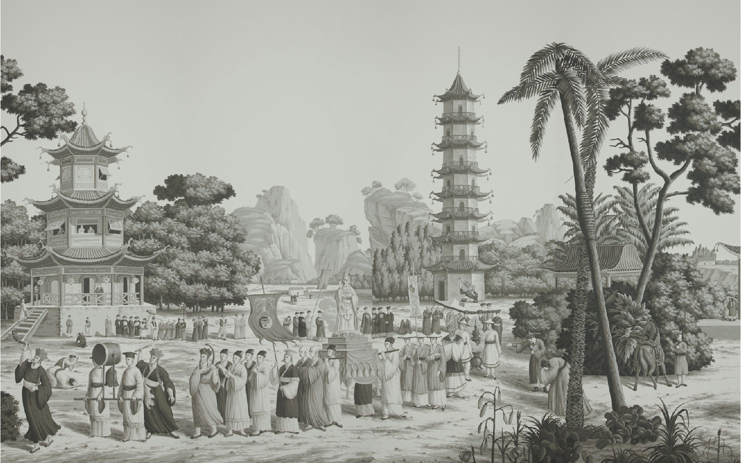 Обои ручная роспись Procession Chinoise Eau Forte on scenic paper Обои ручная роспись Procession Chinoise Eau Forte on scenic paper - постер Loft-Concept в Орле