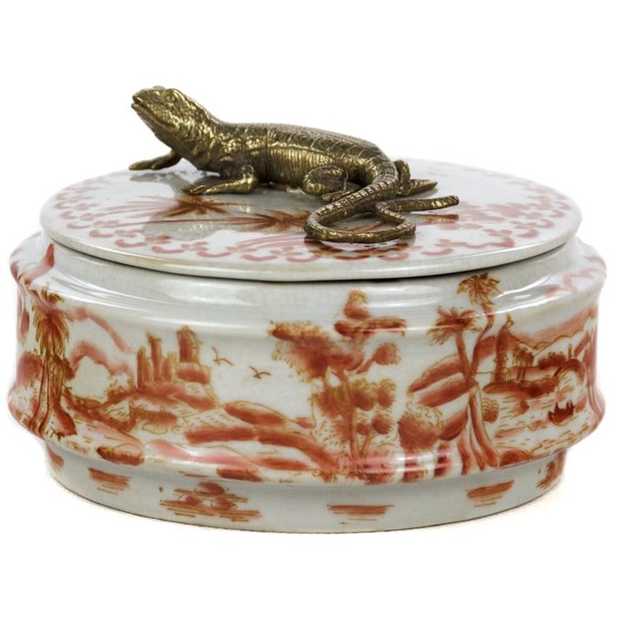 Шкатулка Box Bronze Lizard Chinoiserie Белый Бронза Коралловый Шкатулка Box Bronze Lizard Chinoiserie Белый Бронза Коралловый в Орле | Loft Concept