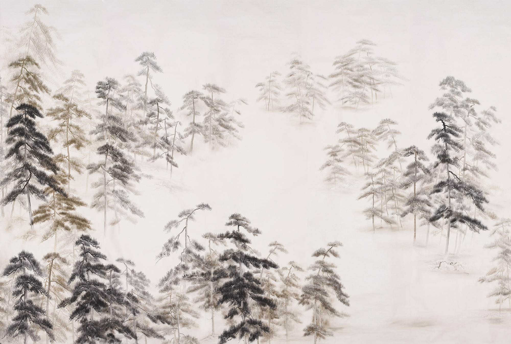 Обои ручная роспись Abstract Pines Dark Lacquer on Natural Mica metallic silk Обои ручная роспись Abstract Pines Dark Lacquer on Natural Mica metallic silk - постер Loft-Concept в Орле