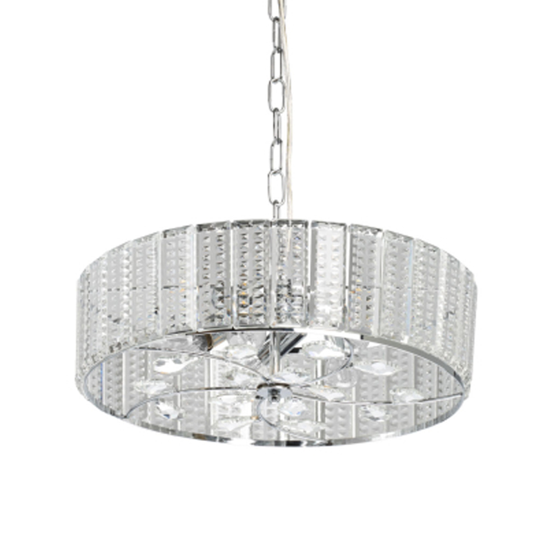 Люстра круглая на цепи цвета хром с прозрачными рельефными хрустальными пластинами Textured Glass Chandelier Серебряный Прозрачный в Орле | Loft Concept 