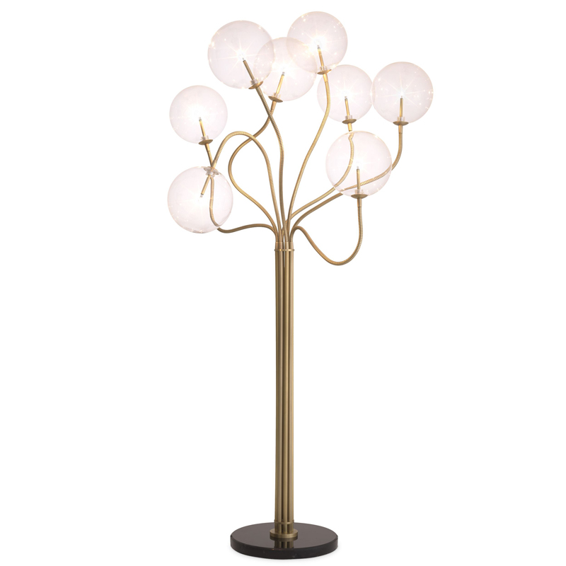 Торшер Eichholtz Floor Lamp Elon Латунь Античная полированная Прозрачное Стекло Черный Мрамор Nero в Орле | Loft Concept 