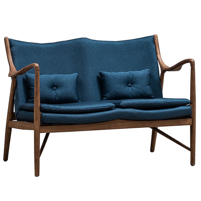 Диван Makeshift Loveseat Sofa blue linen Синий Дерево Табак Диван Makeshift Loveseat Sofa blue linen Синий Дерево Табак в Орле | Loft Concept