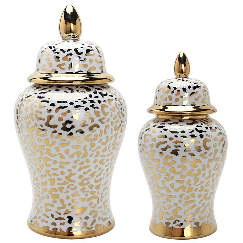Ваза с крышкой Leopard Print Gold Vase Белый Глянцевое золото Ваза с крышкой Leopard Print Gold Vase Белый Глянцевое золото в Орле | Loft Concept
