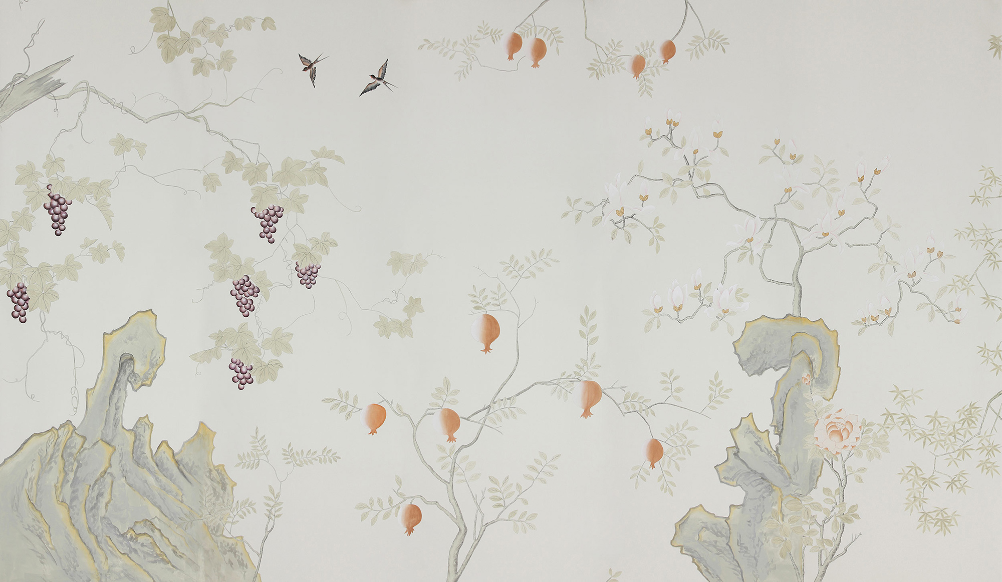 Обои ручная роспись Summer Night Blossom Colourway SC-122 on Bleached white dyed silk Обои ручная роспись Summer Night Blossom Colourway SC-122 on Bleached white dyed silk - постер Loft-Concept в Орле